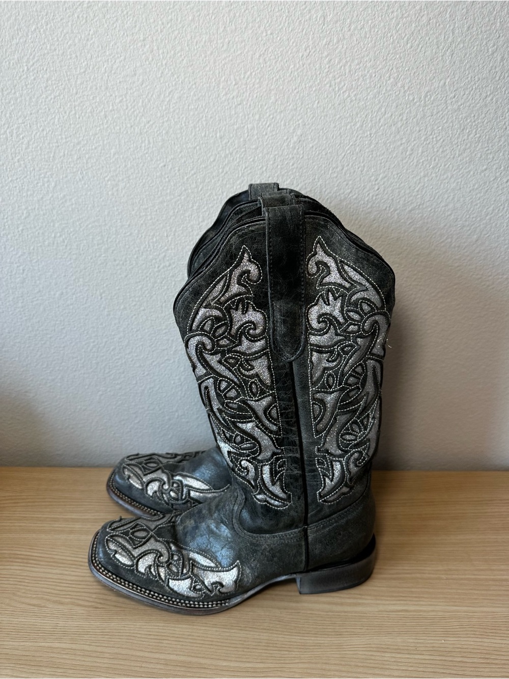 J.B. Dillon Black Western Embroidered Leather Boots
